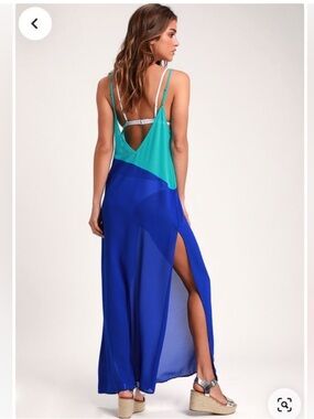 Lulu's Two-Tone Blue Sheer Swim Coverup
